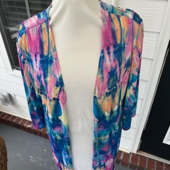 Honeyme Kimono Robe Tie Dye Women's Large Vibrant Lounge Bathing Suit Coverup - Picture 3 of 12